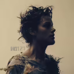 a woman with her hair in a messy bun
