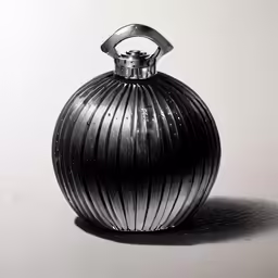 a black vase with a striped pattern on it