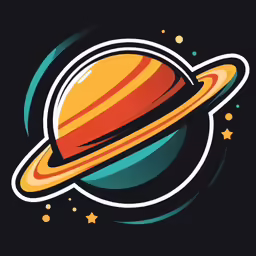 a space logo with a saturn and stars