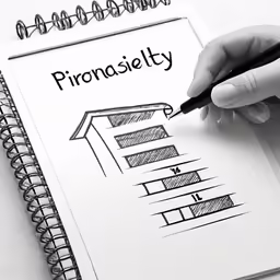 a hand drawing a home icon on a notepad