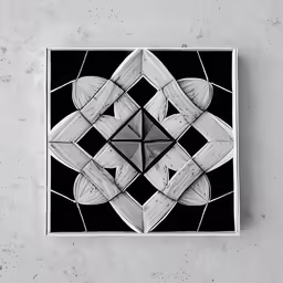 a square abstract art piece on a wall