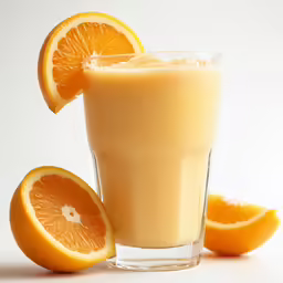 a glass of orange juice is surrounded by pieces of oranges
