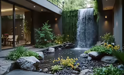 this room is filled with water and plants