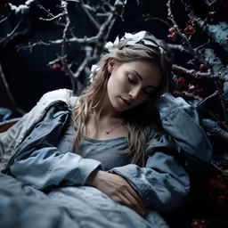 a woman laying in the middle of a snowy field
