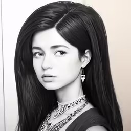 an asian woman wearing a necklace and earrings