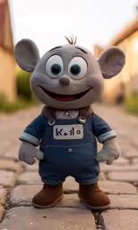 a very cute looking rat toy on a cobblestone surface
