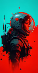 a poster of a person in an space suit holding a gun