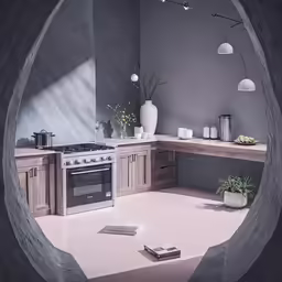 there is a photo taken looking out of a kitchen window
