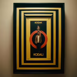a poster of an actor in a circle frame on a wall