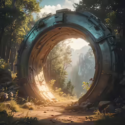 the entrance to a tunnel with mountains in the background