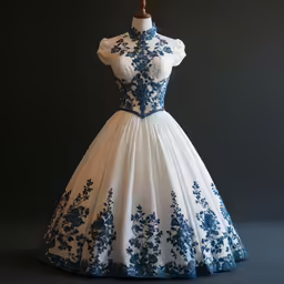a dress with blue lace trim on the neckline