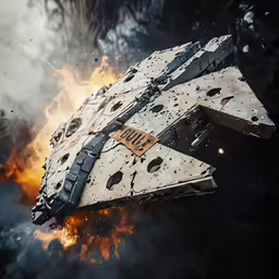 a star wars tie on fire in the dark sky