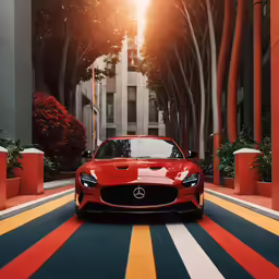 the mercedes amg gtr parked in front of an orange building