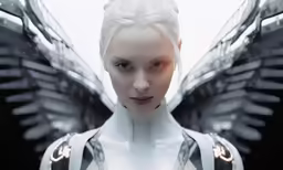 the young woman is dressed in a futuristic costume