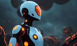 futuristic robot with glowing eyes and head