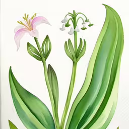 a plant with flowers and leaves on top of a white sheet