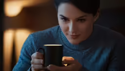 a woman holding a coffee cup in her hands