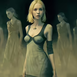 the blonde haired woman is in front of several other models