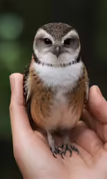 a small owl sitting on top of someones hand