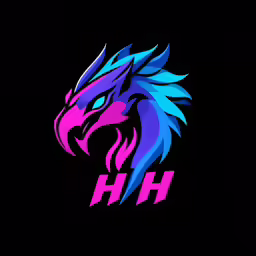 a blue and purple lion head with the letter h in it