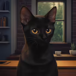 a black cat sitting in front of a window