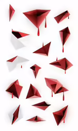 red and white origami diagrams with blood dripping off the top
