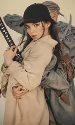 a man and a woman with swords in hand
