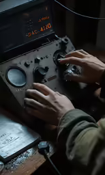 someone is playing on an old radio and working