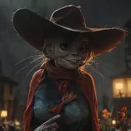 an image of a scare woman that is on the side of a building