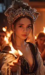 a beautiful young lady holding a candle in her hand