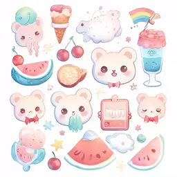 various cute items on a white background