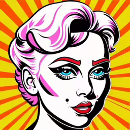 a girl with bright pink hair and blue eyes,the pop art image shows a girl with bright eyes