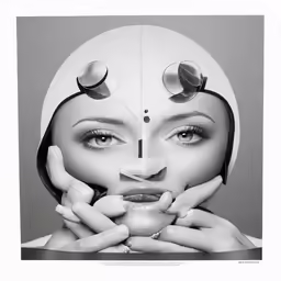 a black and white photo of a woman with a headpiece