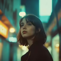 an asian woman is on the street in an urban setting
