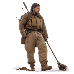 a man dressed in a vintage british uniform and holding two poles