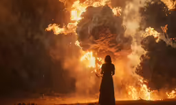 an image of a person standing in front of a fire