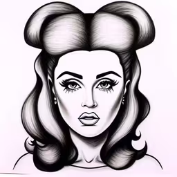 a drawing of a woman with large hair,an illustrated drawing of a woman with a hairdow,a woman with long hair and big eyes, drawn by pencil,drawing drawing of a woman with long hair,a drawing of a woman with long hair