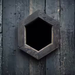 an old wood piece with an empty window in it