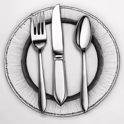 a drawing of fork and knife on a plate