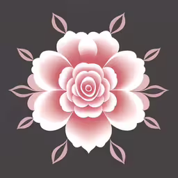 a pink flower with leaves on the side of it,a pink flower with green leaves on a black background