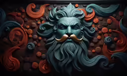there is a decorative wall with a green statue