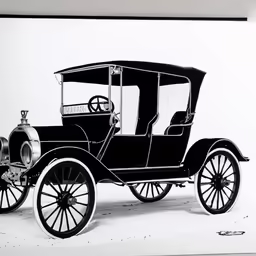 a drawing of an old car, it appears to be drawn on a canvas