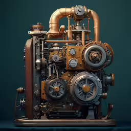 an old fashioned steam engine displayed on a dark background
