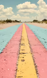 the painted stripes on this road give it color and appeal
