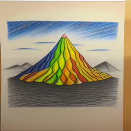 /tmp/FOOt2y60o.jpg = drawing of a mountain is shown in color and size
,/tmp/FOOt2y60o.jpg = a drawing of a tall mountain covered in multi colored lines
,/tmp/FOOt2y60o.jpg = this drawing is made by a child of the mountains
,/tmp/FOOt2y60o.jpg = a colored drawing of a multi - colored mountain in the sky
,/tmp/FOOt2y60o.jpg = an art project depicting the layers of a volcano
,/tmp/FOOt2y60o.jpg = a drawing with a colorful hill next to water
,/tmp/FOOt2y60o.jpg = a drawing of a mountain with bright colors on top
