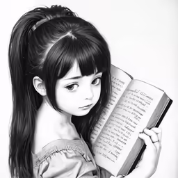 the little girl is reading a book photograph