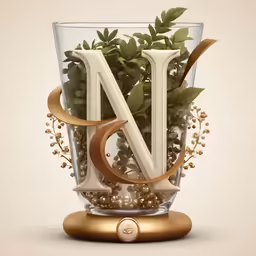 a vase filled with plants and decorative letters