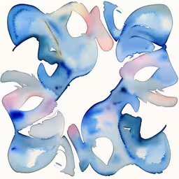 there is watercolor drawing of different blue letters