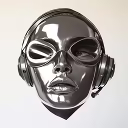 a woman with headphones and wearing a mask