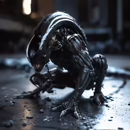 a statue of an alien predator crouching